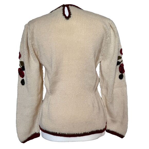 Vtg Cream Floral Embroidered Handknit Sweater Women’s 8 (fits XS/S) Cottagecore - Picture 2 of 8
